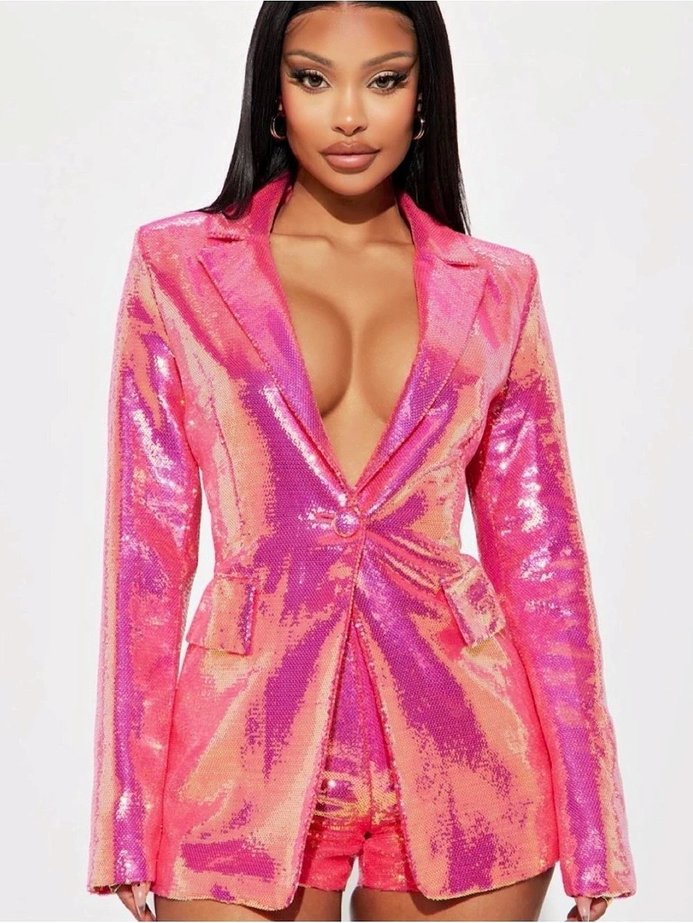 Fashion Nova Sequin Blazer Pink shift
